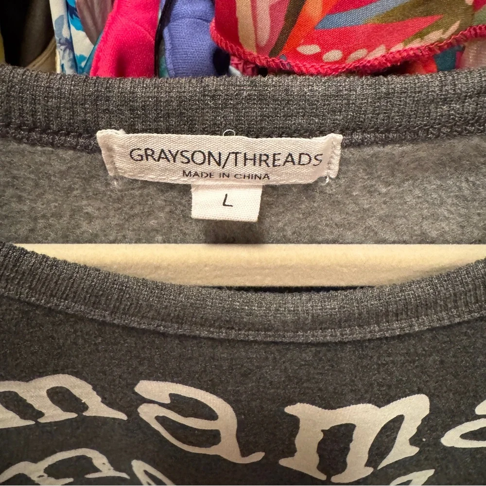 Grayson Threads Gray and White Crewneck Sweater